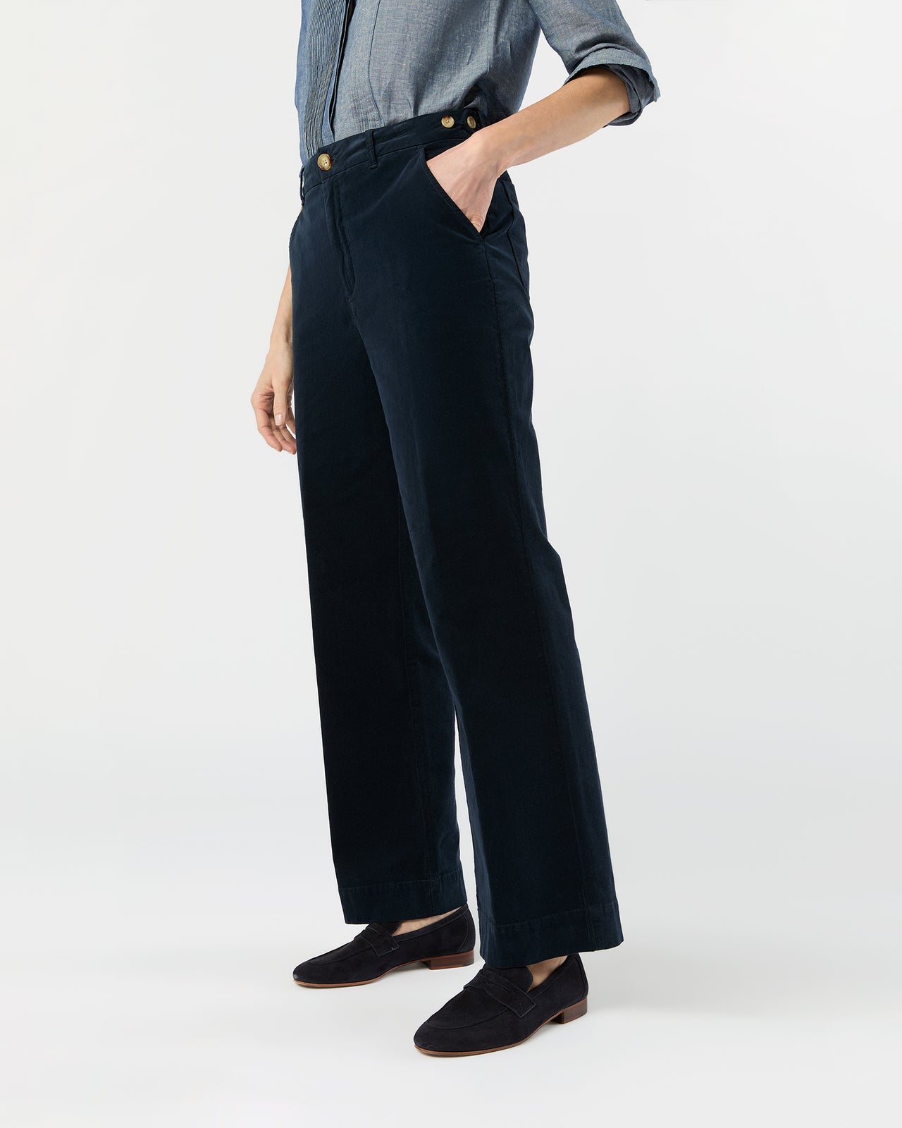 Billie Pant in Petrol Stretch Baby Cord