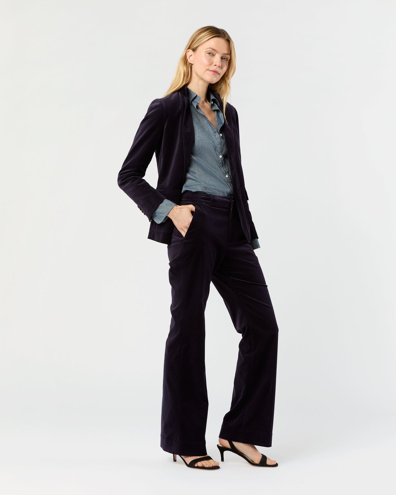 Lindy Trouser in Eggplant Stretch Velveteen