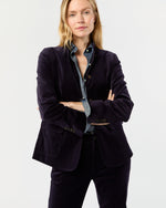 Load image into Gallery viewer, Marguerite Jacket in Eggplant Stretch Velveteen
