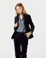 Load image into Gallery viewer, Marguerite Jacket in Eggplant Stretch Velveteen
