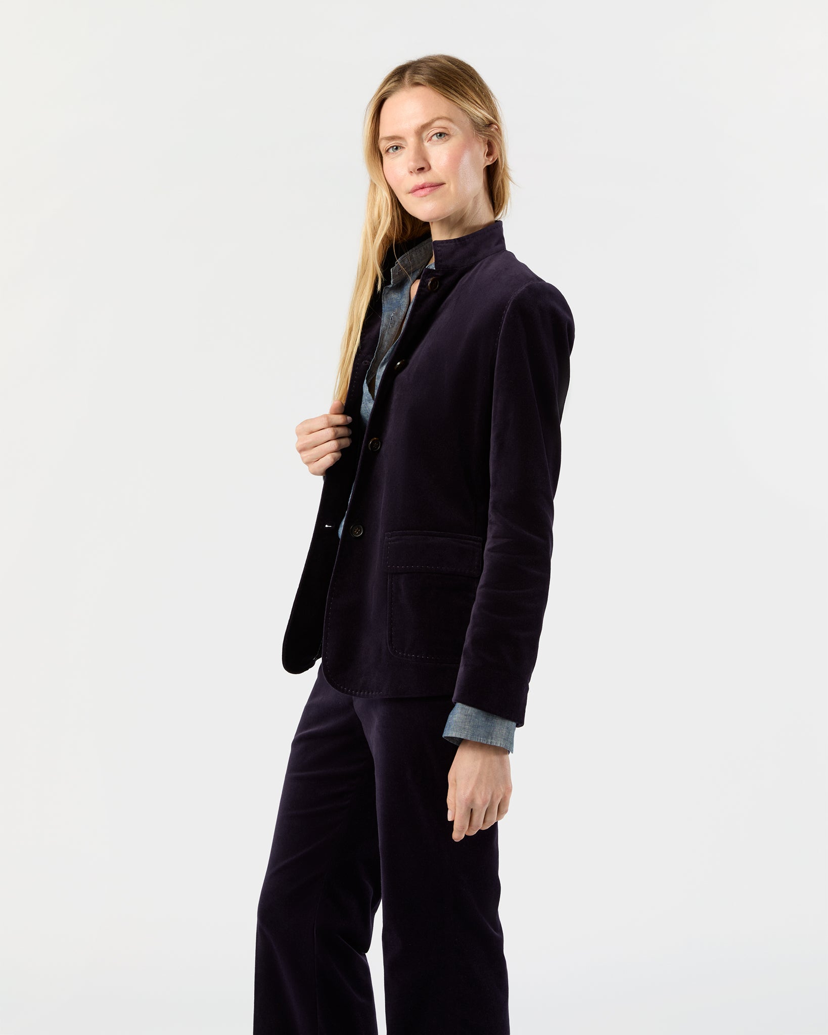 Marguerite Jacket in Eggplant Stretch Velveteen