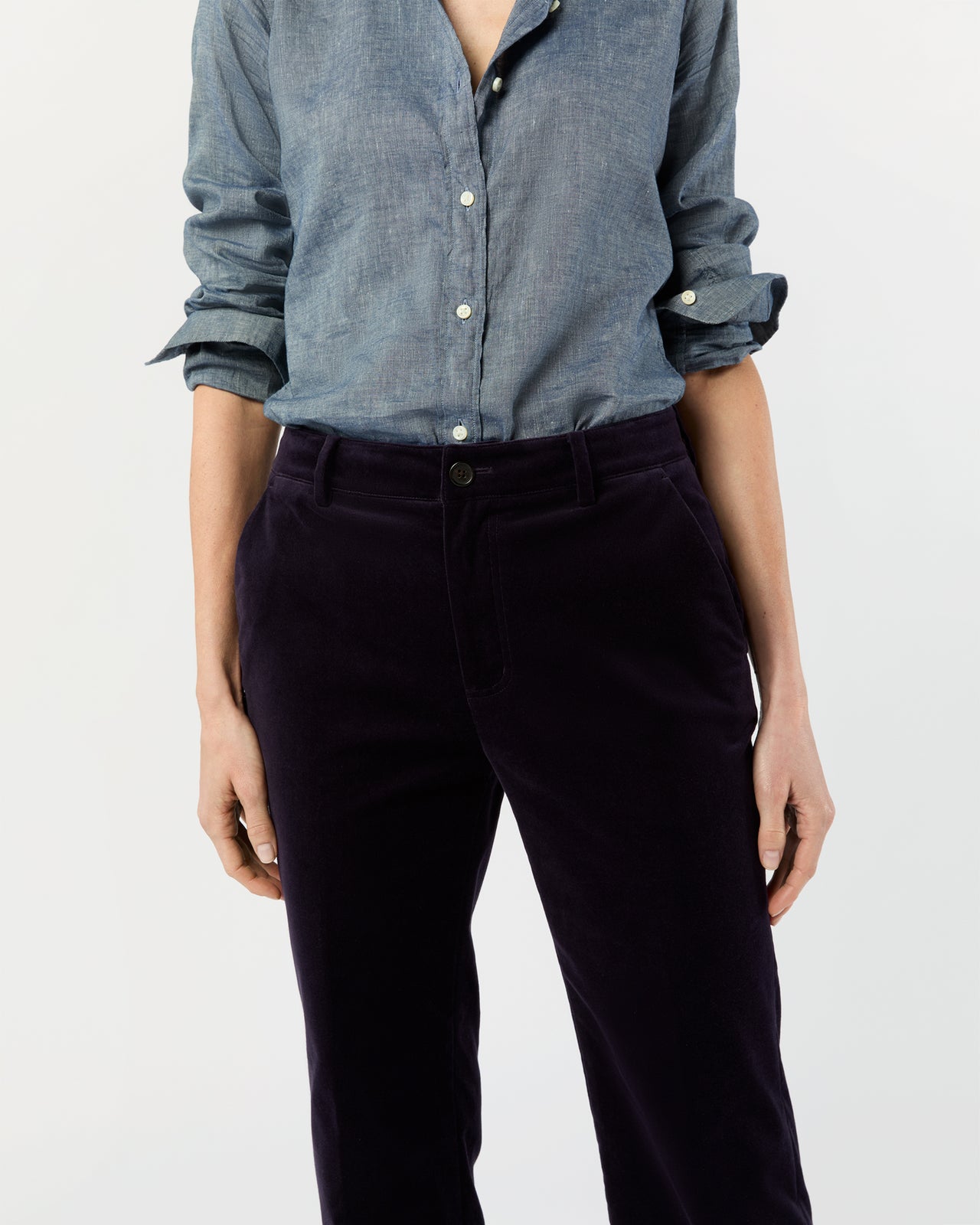 Lindy Trouser in Eggplant Stretch Velveteen