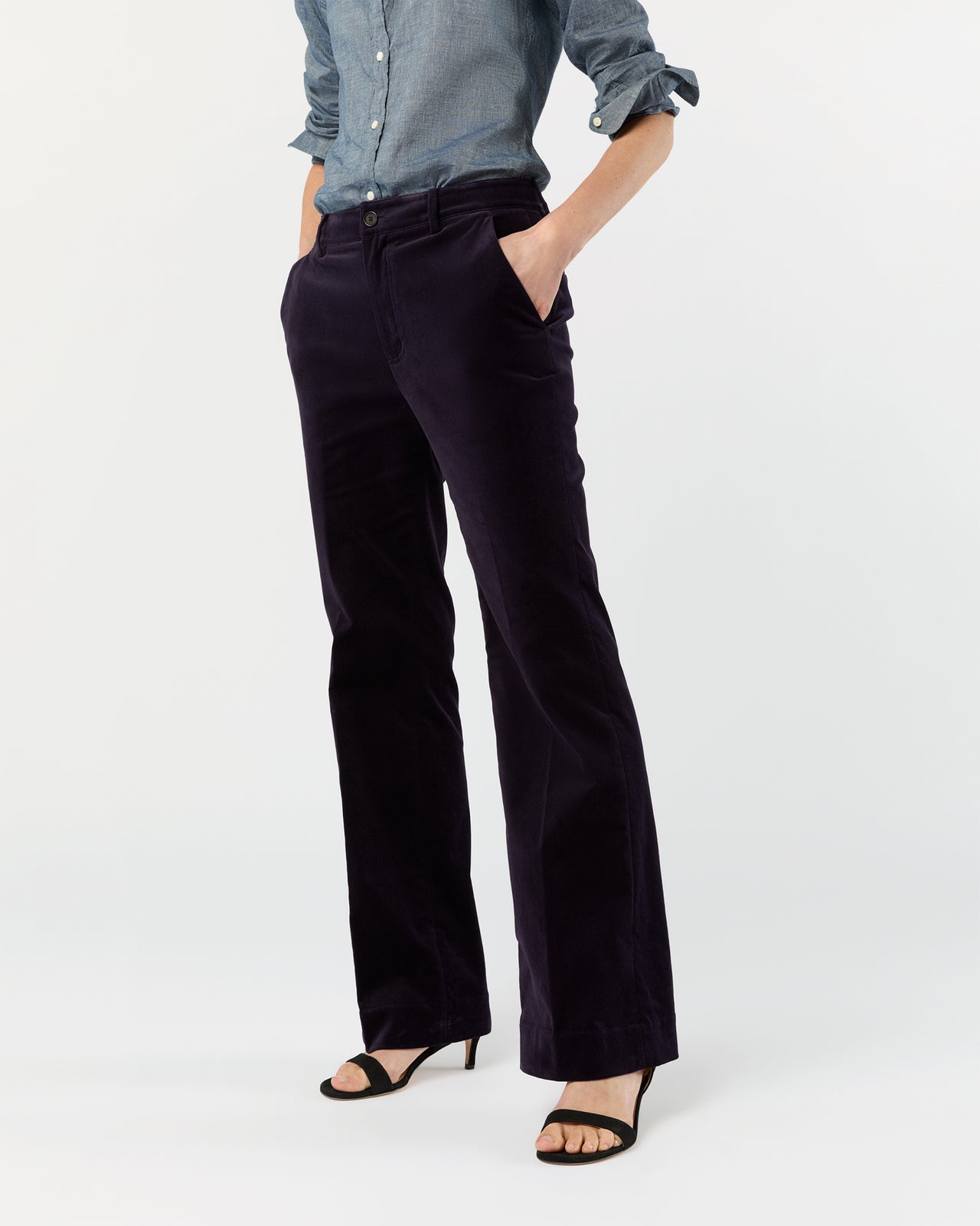 Lindy Trouser in Eggplant Stretch Velveteen