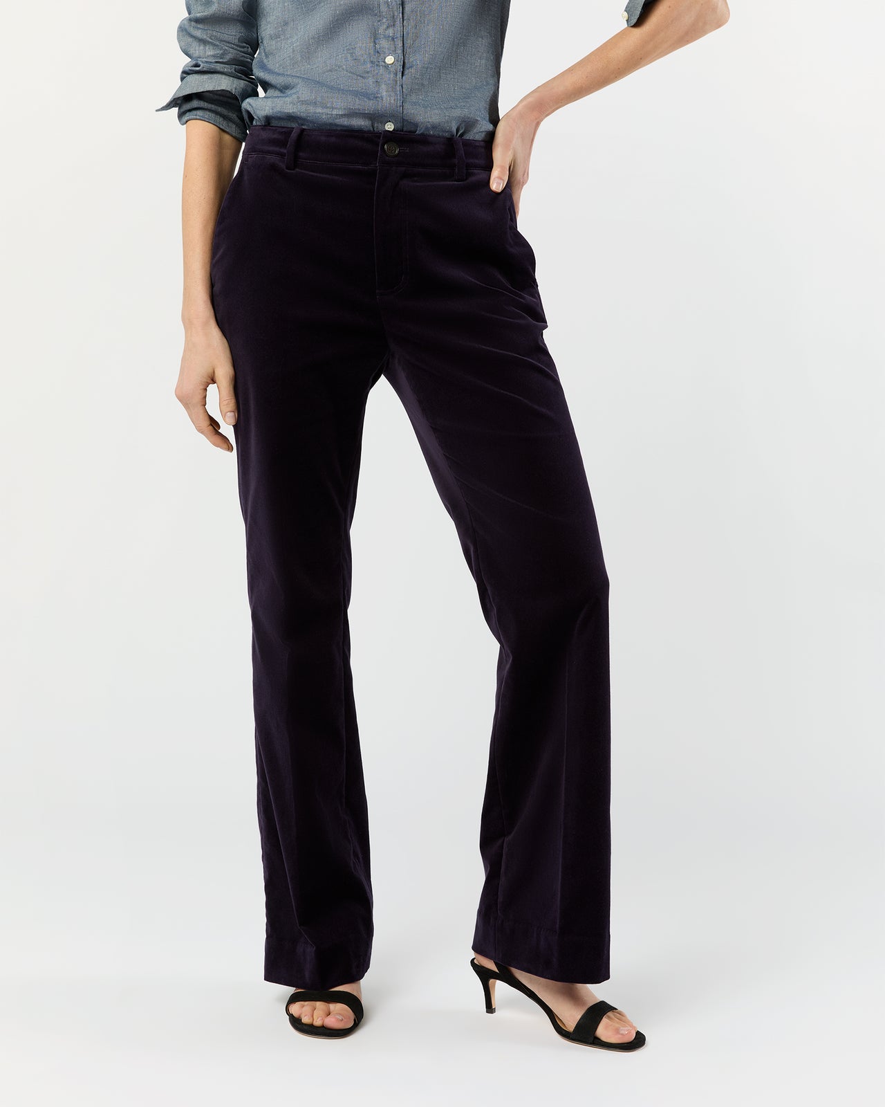 Lindy Trouser in Eggplant Stretch Velveteen