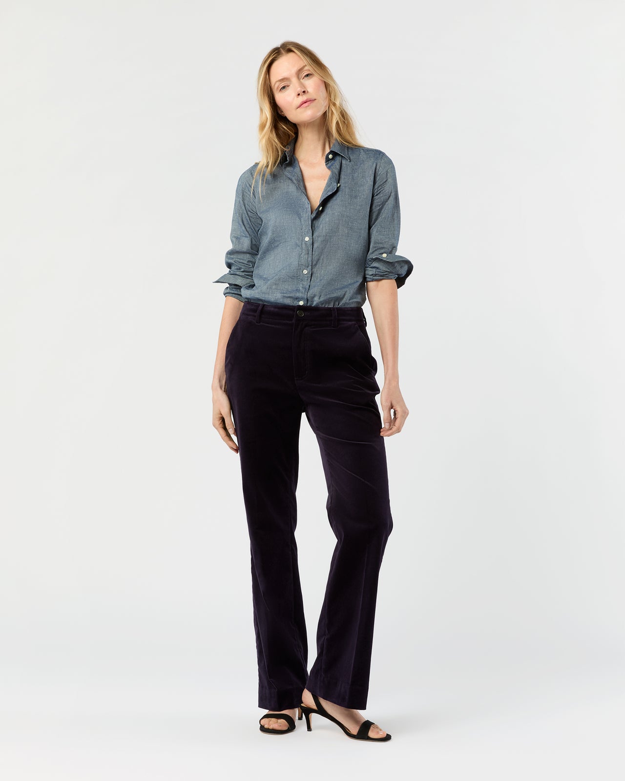 Lindy Trouser in Eggplant Stretch Velveteen