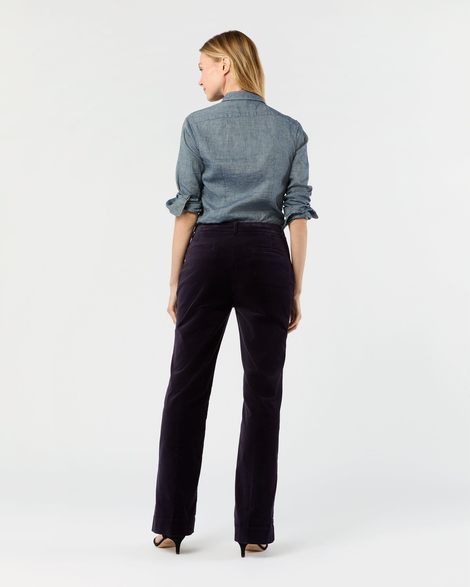 Lindy Trouser in Eggplant Stretch Velveteen | Shop Ann Mashburn