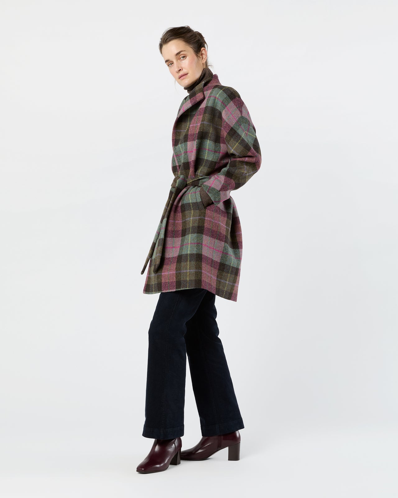 Kimono Carina Coat in Pink/Loden Blanket Plaid Harris Tweed