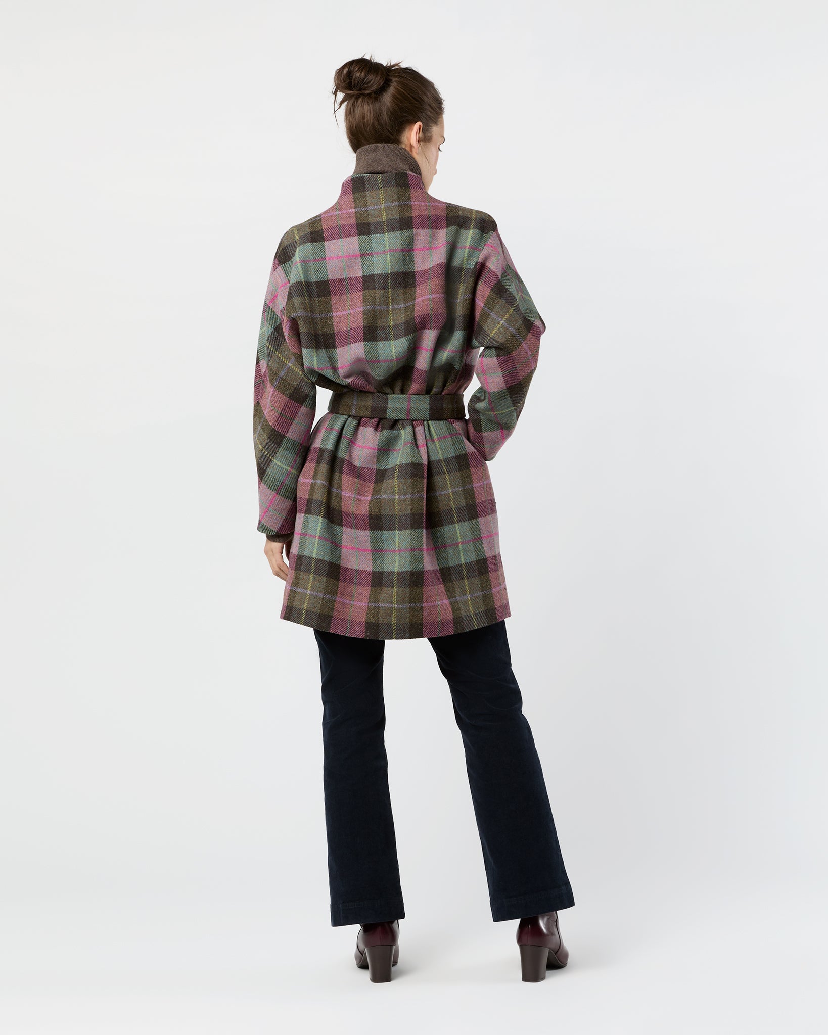 Kimono Carina Coat in Pink/Loden Blanket Plaid Harris Tweed