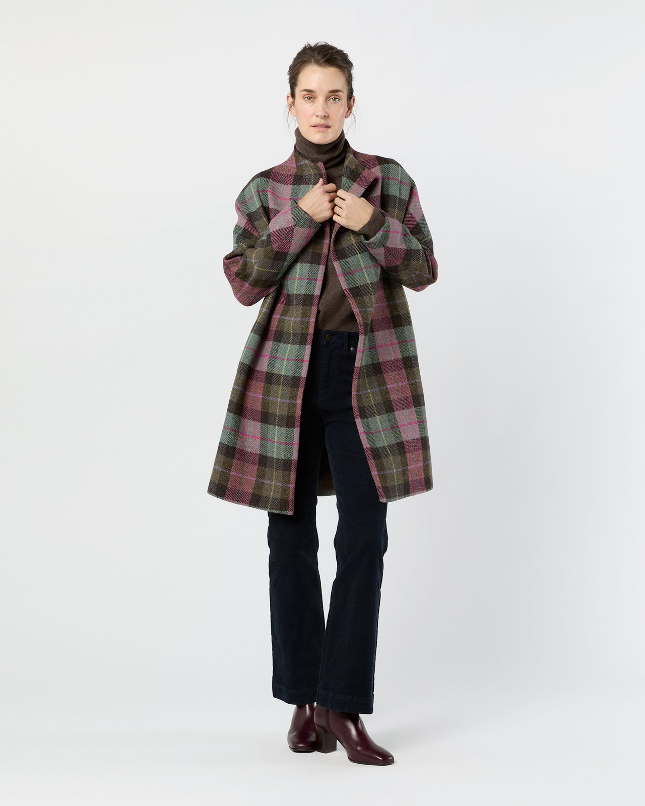 Kimono Carina Coat in Pink/Loden Blanket Plaid Harris Tweed