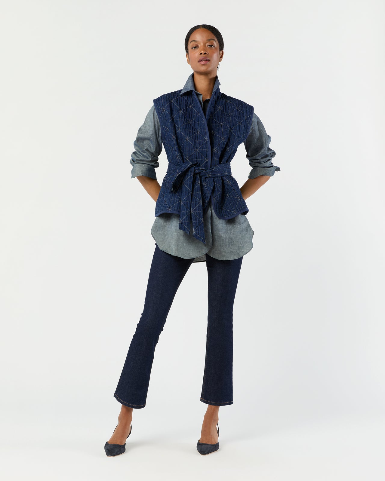 Corinne Vest in Indigo Patchwork Matelassé