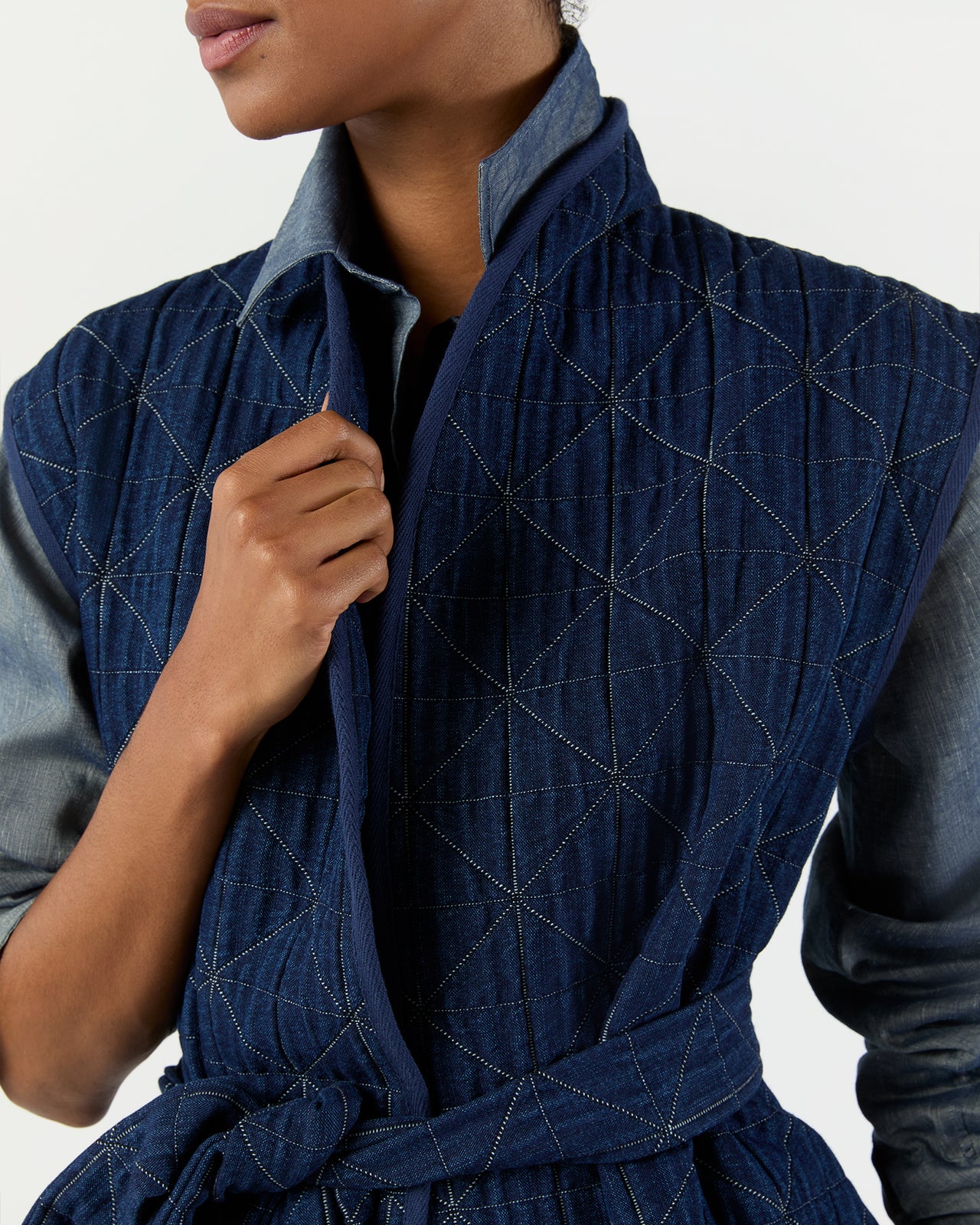 Corinne Vest in Indigo Patchwork Matelassé