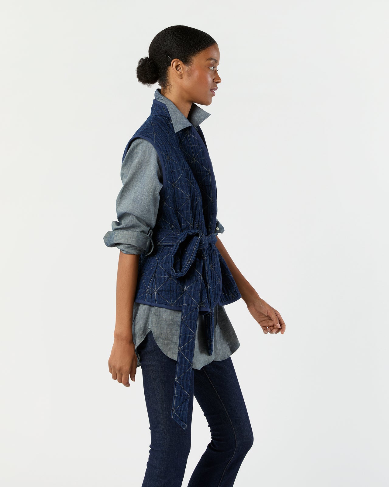 Corinne Vest in Indigo Patchwork Matelassé