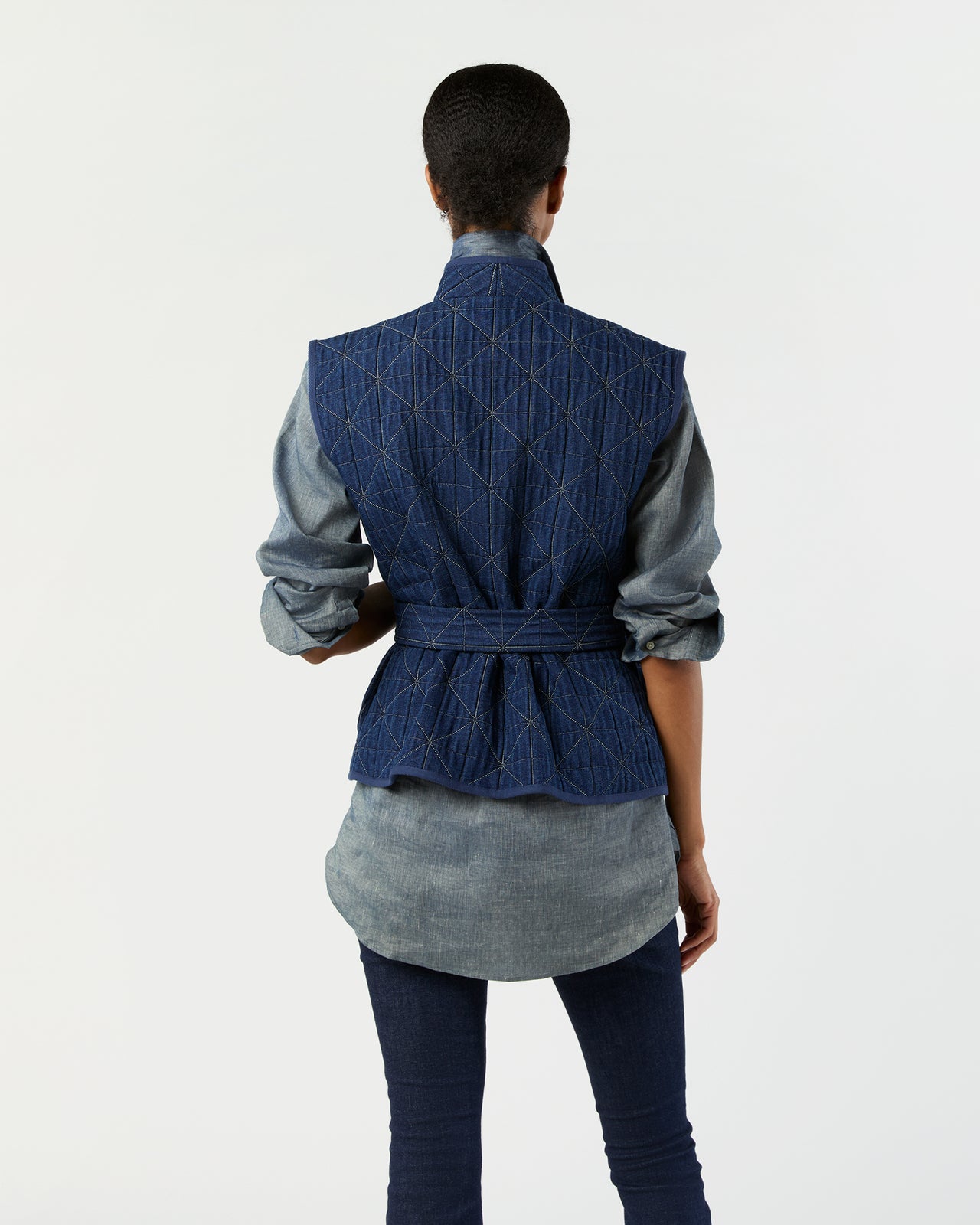 Corinne Vest in Indigo Patchwork Matelassé