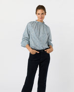 Load image into Gallery viewer, Kamille Blouson-Sleeve Top in Blue Feather Meadow Liberty Fabric
