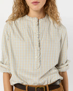 Load image into Gallery viewer, Becca Shirt in Olive/Ochre/Blue Tattersall Brushed Twill
