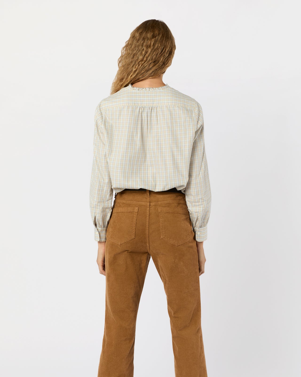 Becca Shirt in Olive/Ochre/Blue Tattersall Brushed Twill