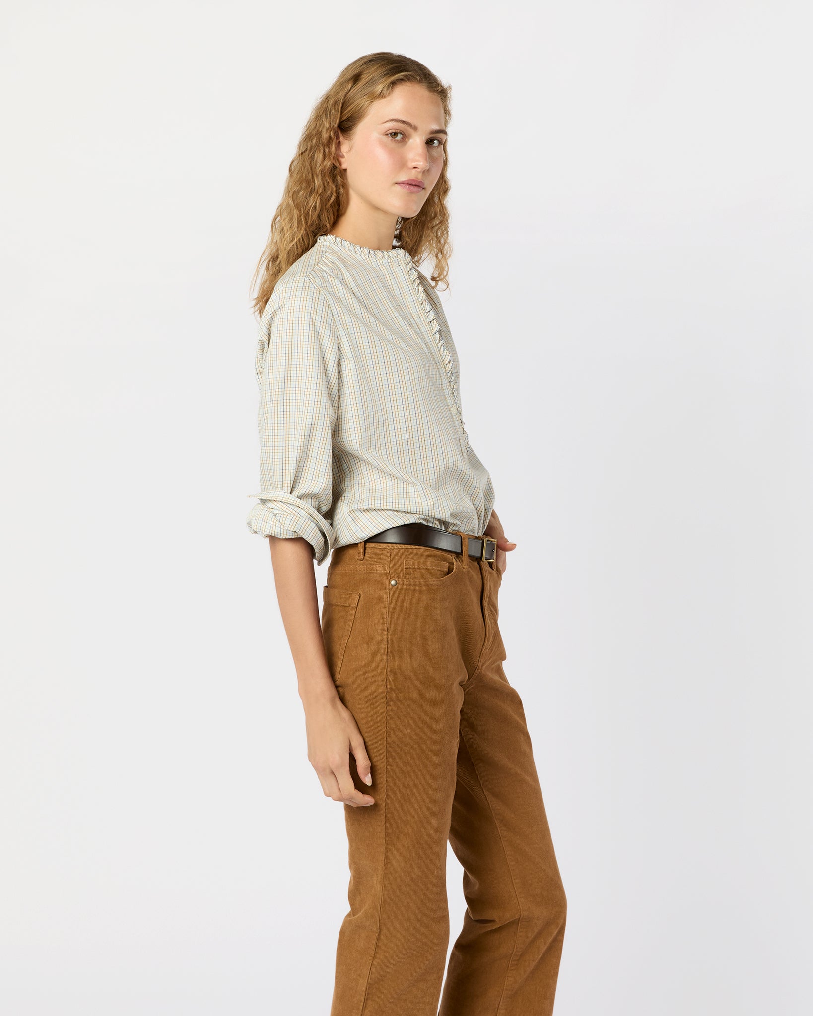Becca Shirt in Olive/Ochre/Blue Tattersall Brushed Twill