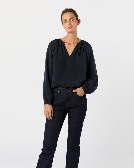 Ariana Blouse in Navy Silk Crepe de Chine