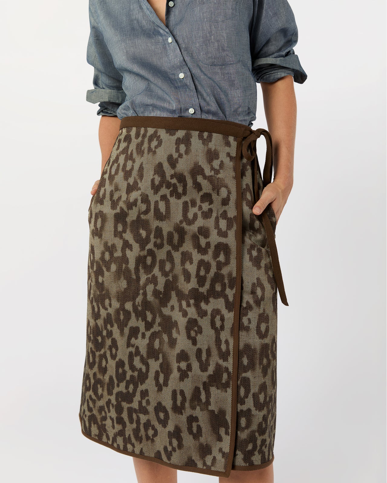 Adley Wrap Skirt in Leopard Cavalry Twill Jacquard