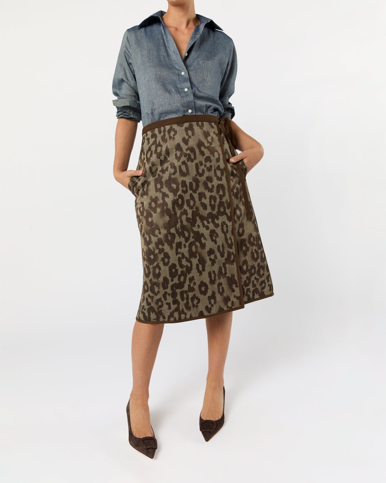 Adley Wrap Skirt in Leopard Cavalry Twill Jacquard
