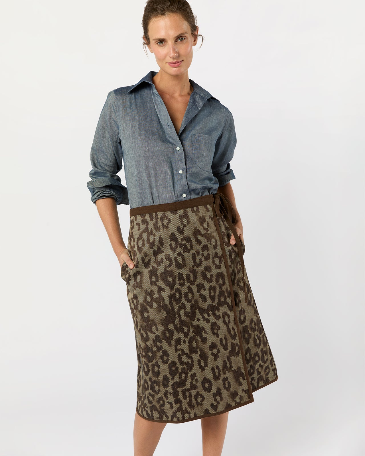 Adley Wrap Skirt in Leopard Cavalry Twill Jacquard