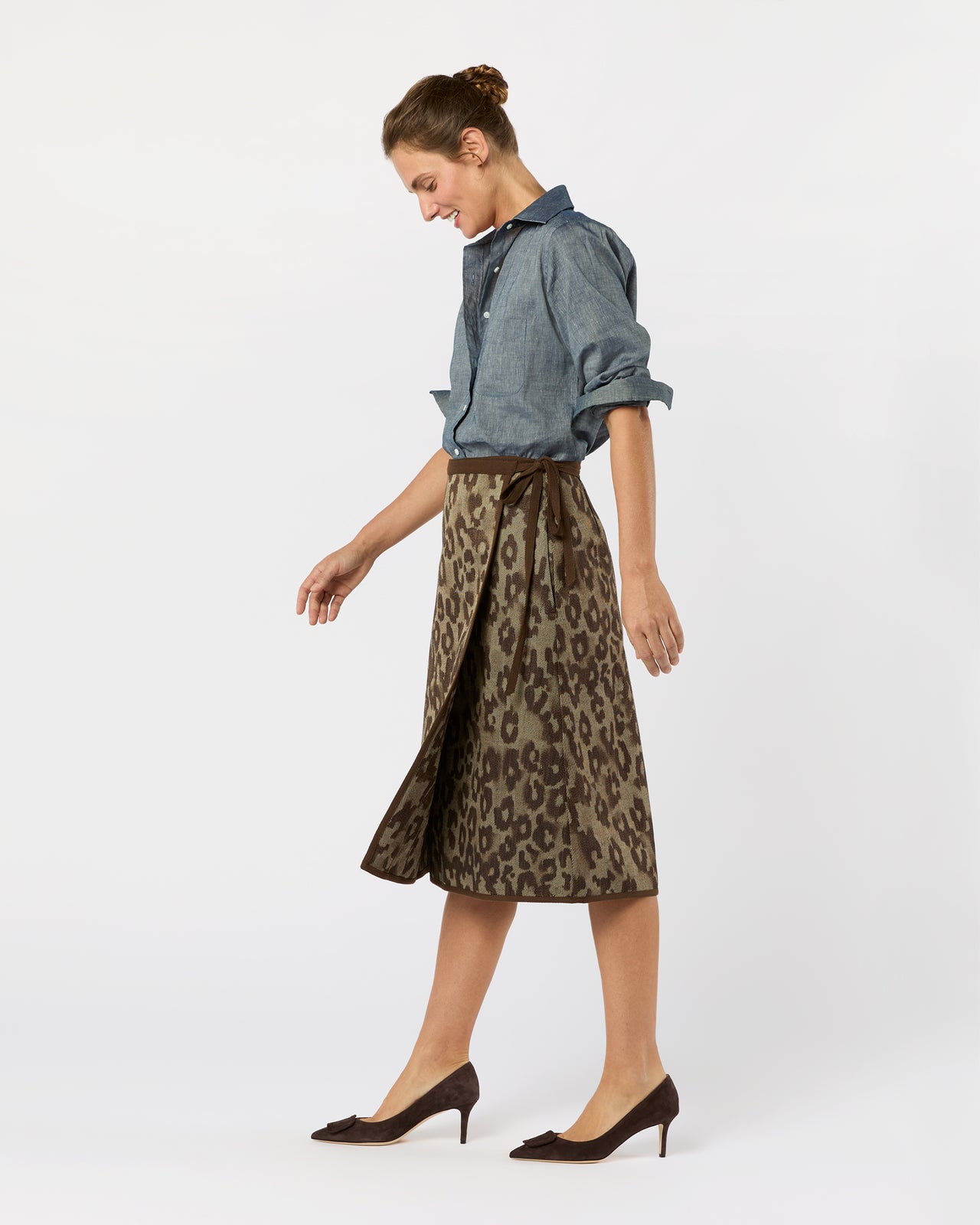 Adley Wrap Skirt in Leopard Cavalry Twill Jacquard