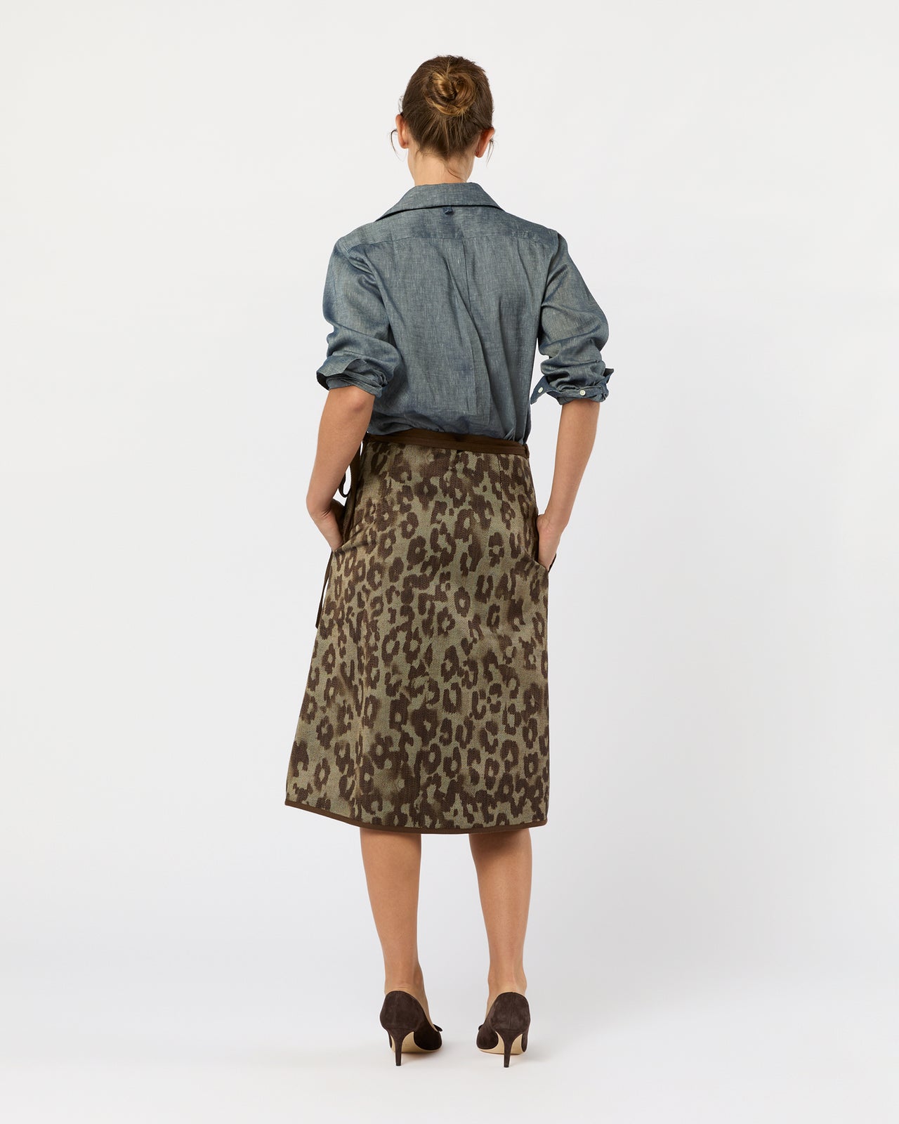 Adley Wrap Skirt in Leopard Cavalry Twill Jacquard