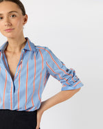 Load image into Gallery viewer, Natalia Blouse in Blue/Persimmon Bold Stripe Crepe de Chine
