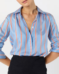 Natalia Blouse in Blue/Persimmon Bold Stripe Crepe de Chine