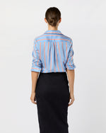 Load image into Gallery viewer, Natalia Blouse in Blue/Persimmon Bold Stripe Crepe de Chine
