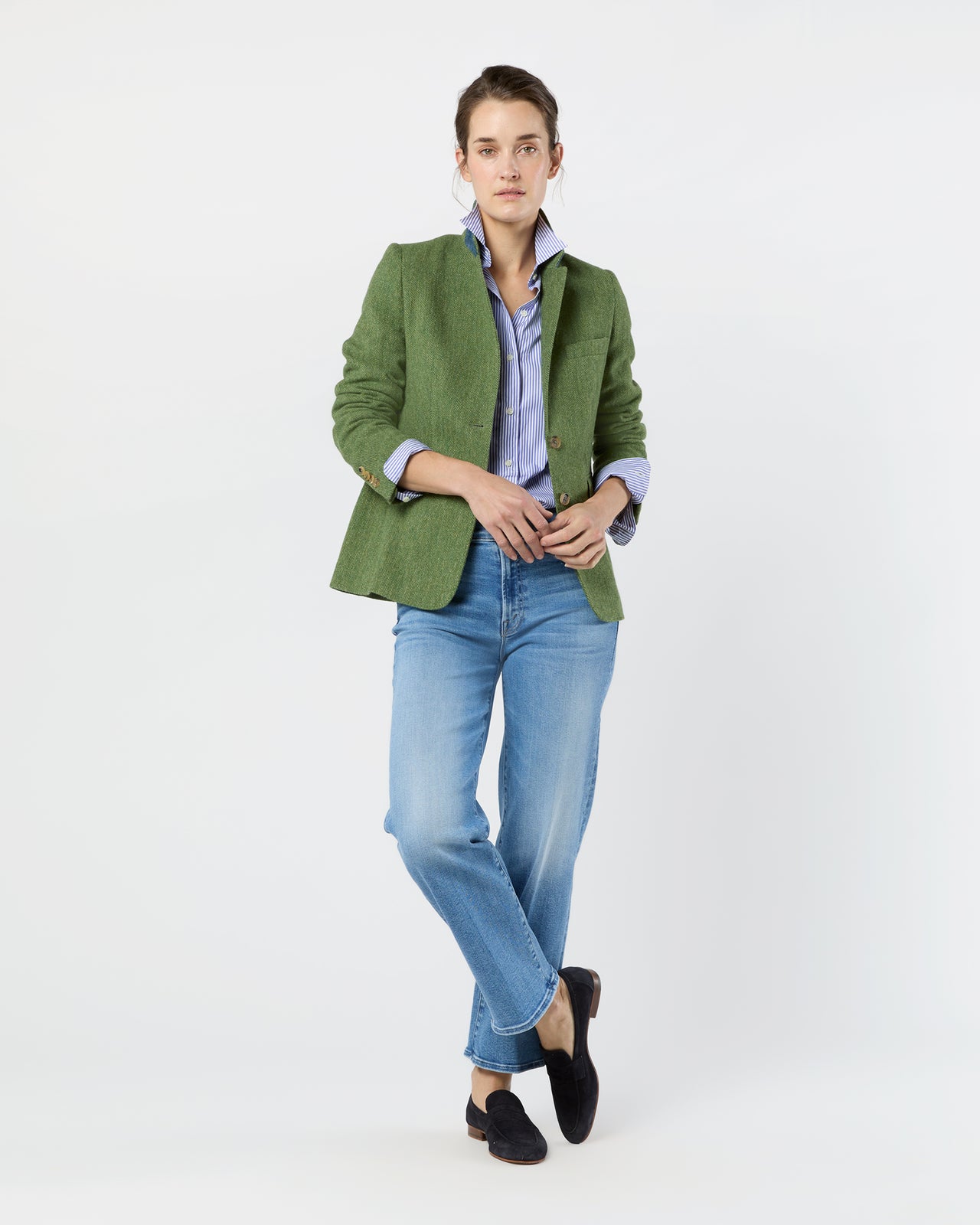 Moira Blazer in Green/Multi Herringbone Tweed