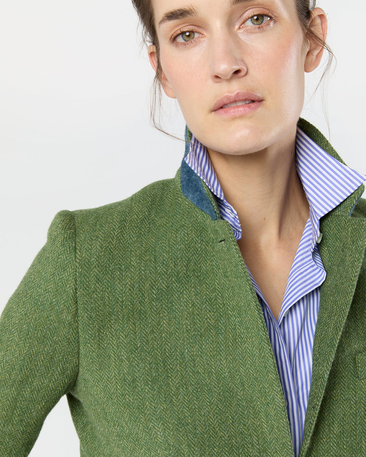 Moira Blazer in Green/Multi Herringbone Tweed