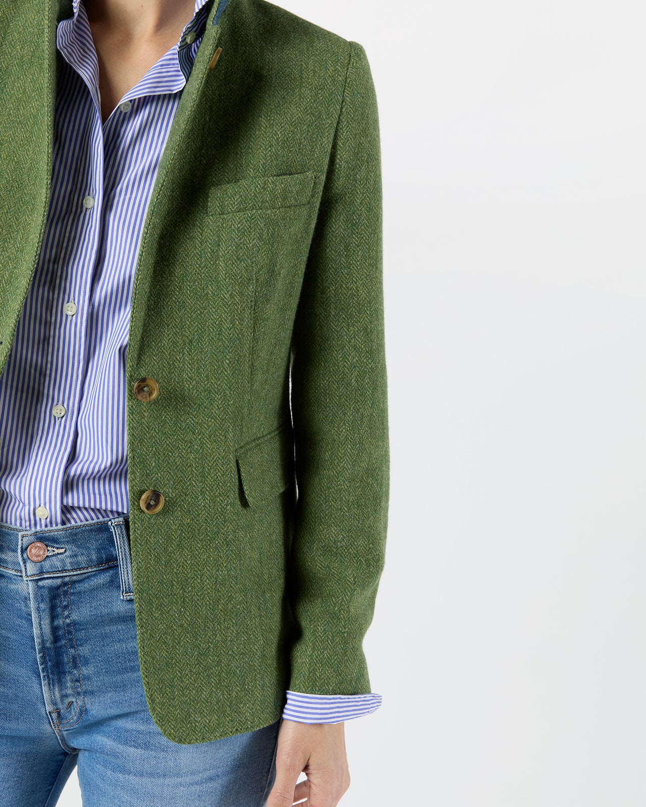 Moira Blazer in Green/Multi Herringbone Tweed