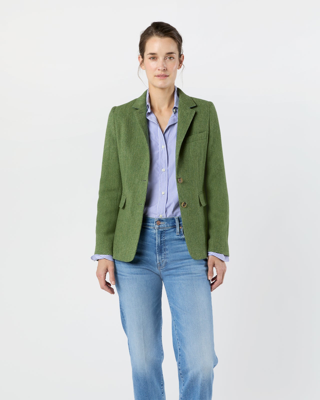 Moira Blazer in Green/Multi Herringbone Tweed