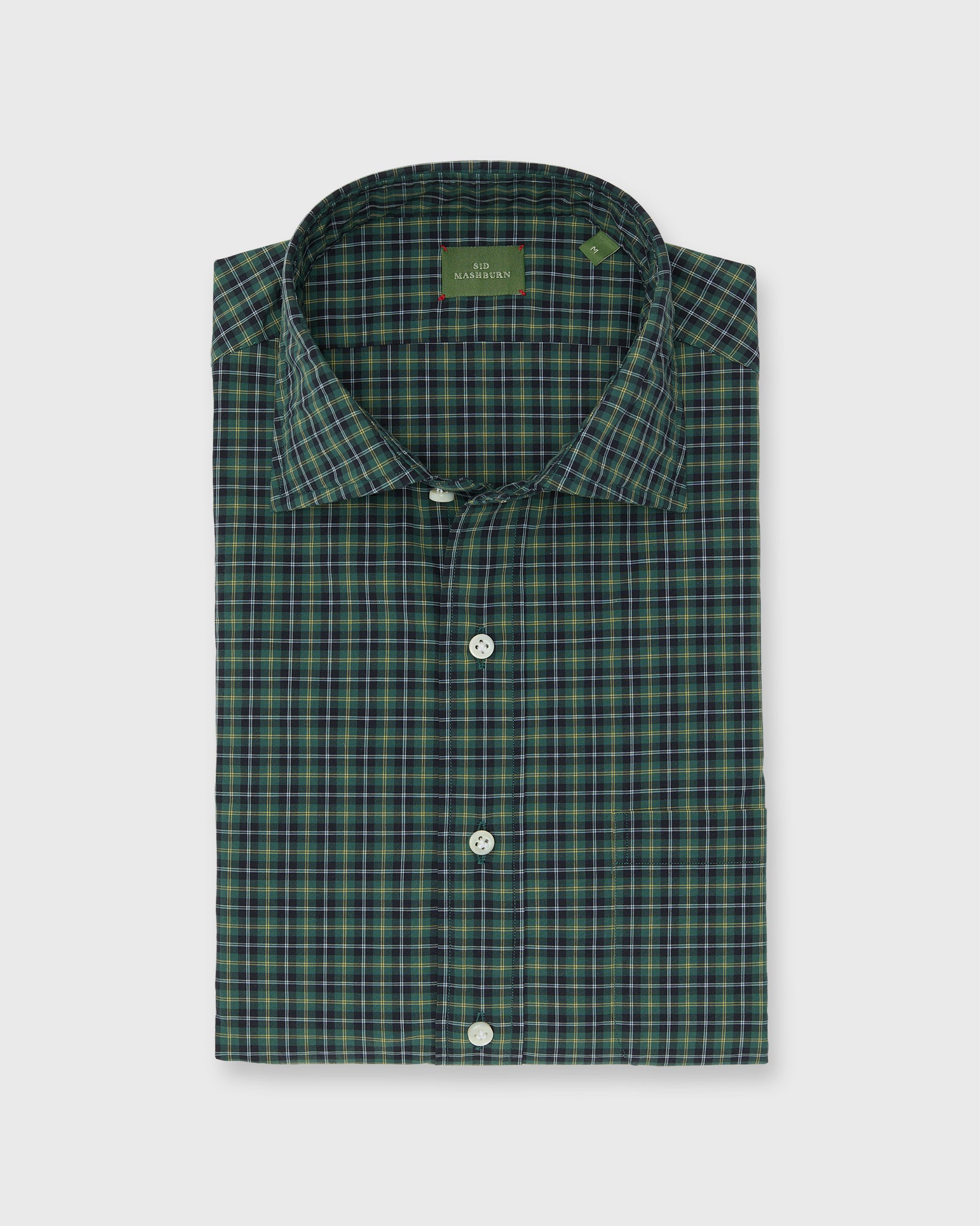 Otto Handmade Sport Shirt in Forest/Yellow/Sky Check Poplin