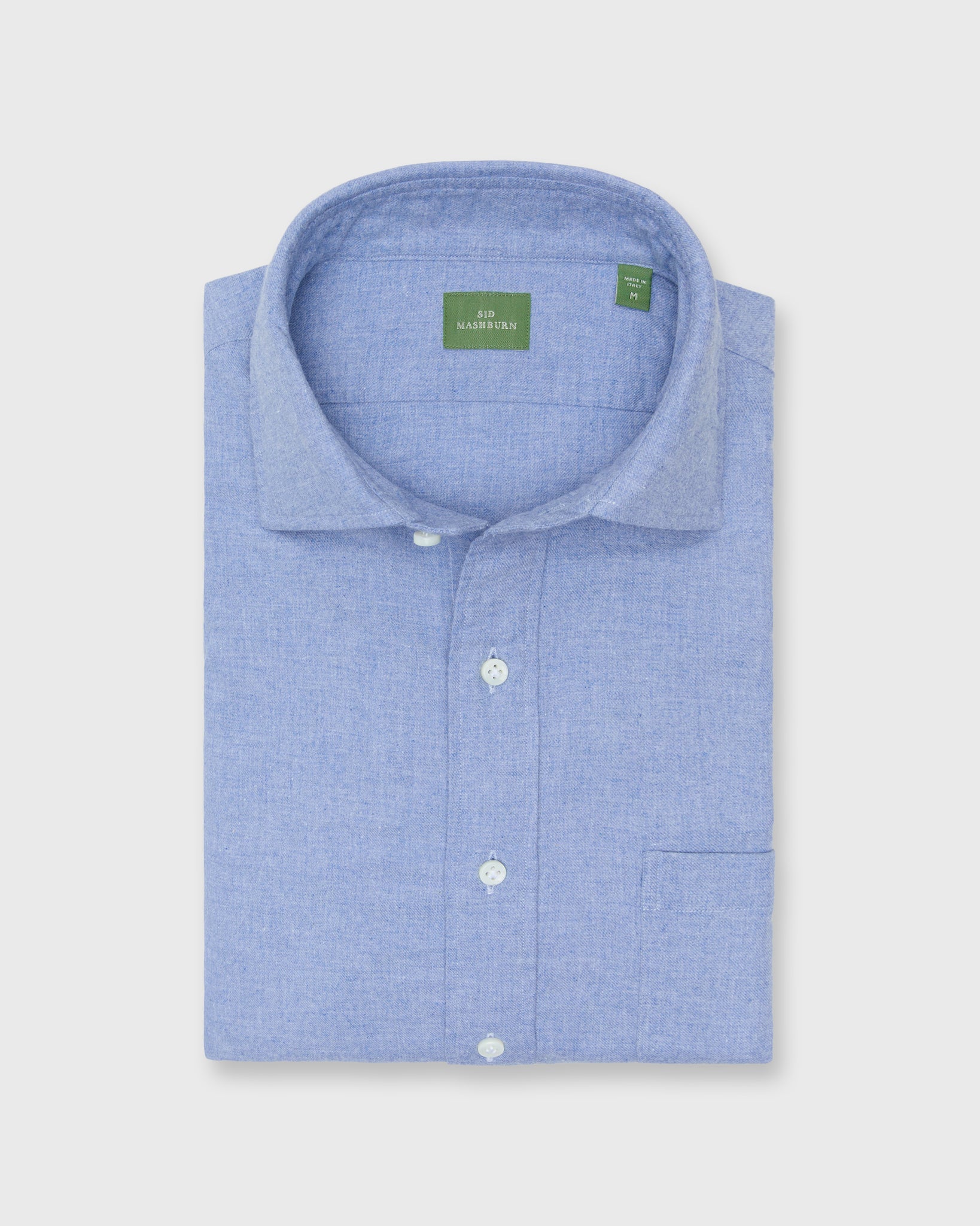 Spread Collar Sport Shirt in Light Blue Flannel
