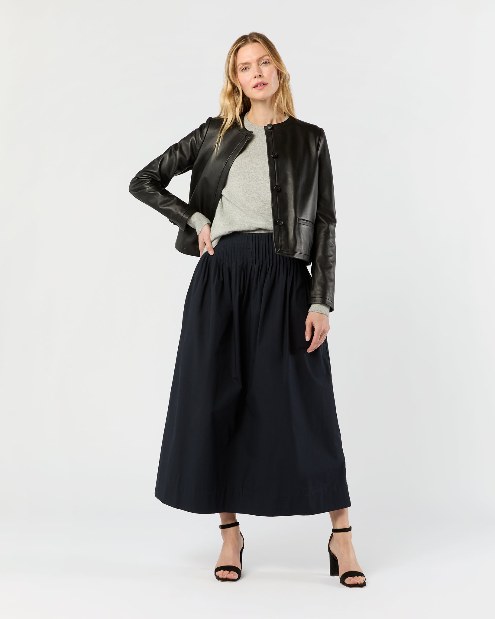 Megan Cardigan Jacket in Black Leather
