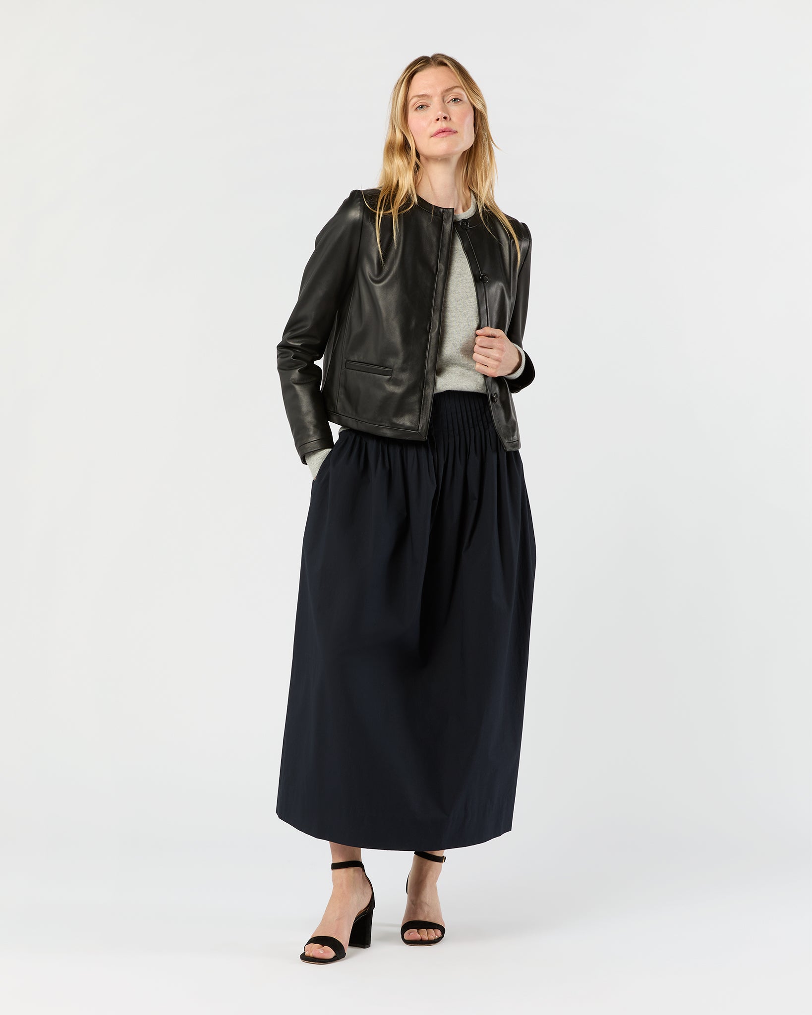 Megan Cardigan Jacket in Black Leather