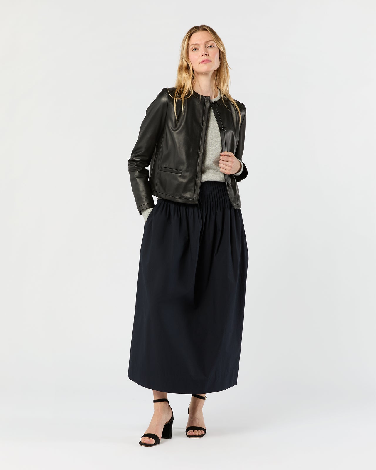 Megan Cardigan Jacket in Black Leather