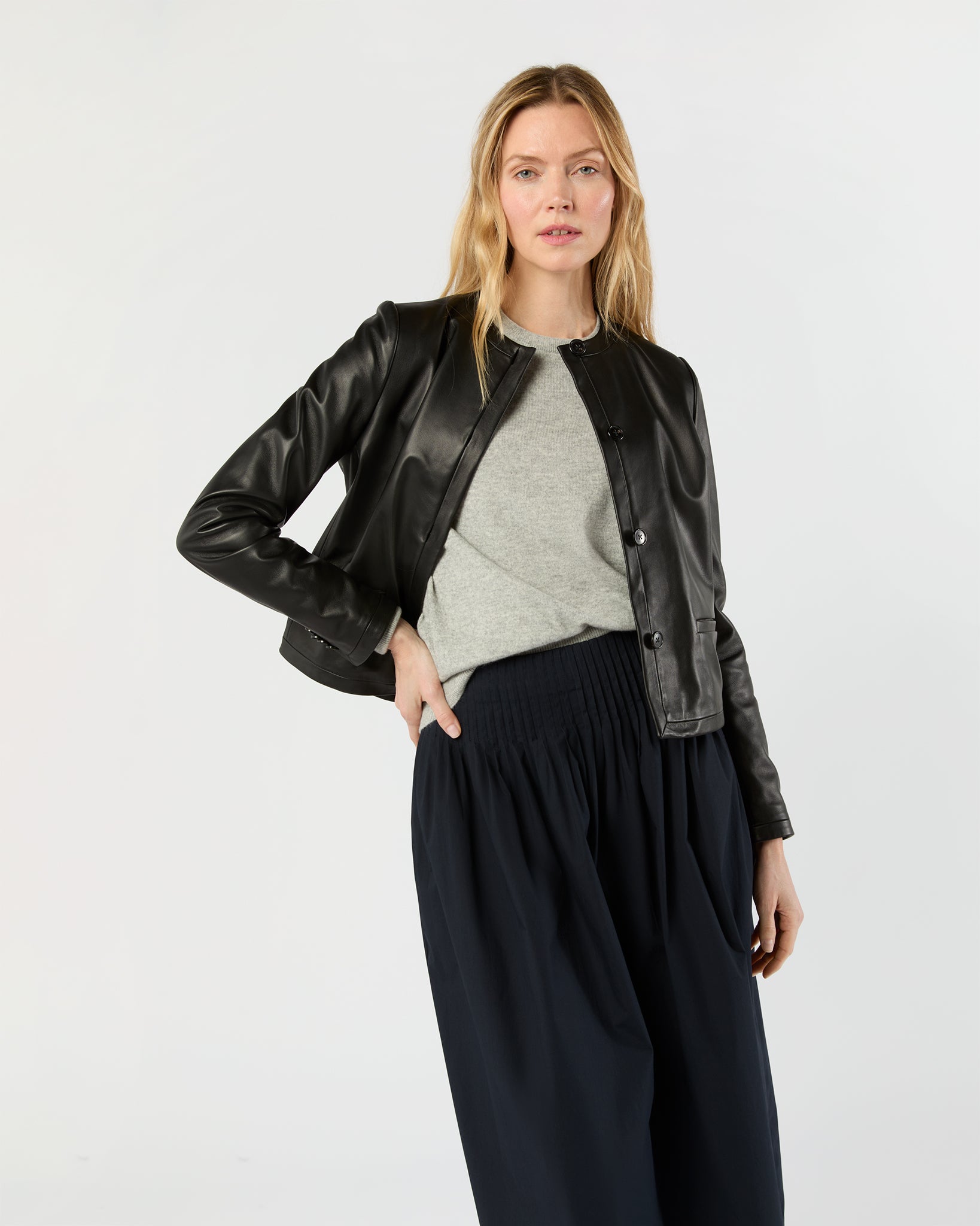 Megan Cardigan Jacket in Black Leather