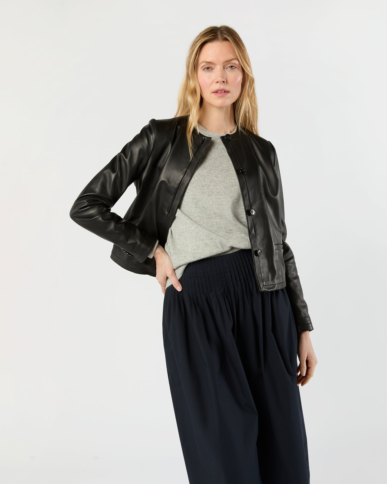 Megan Cardigan Jacket in Black Leather