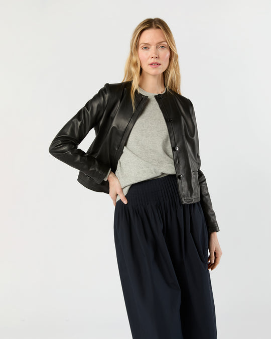 Megan Cardigan Jacket in Black Leather