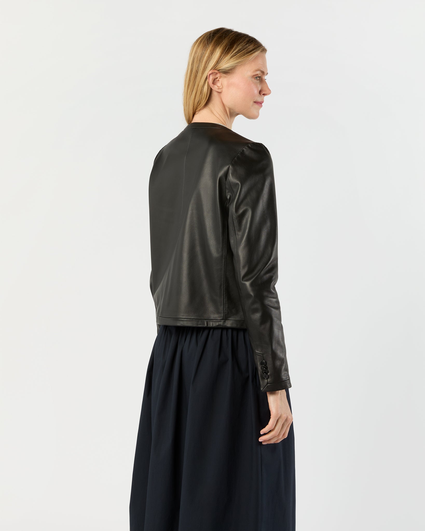 Megan Cardigan Jacket in Black Leather