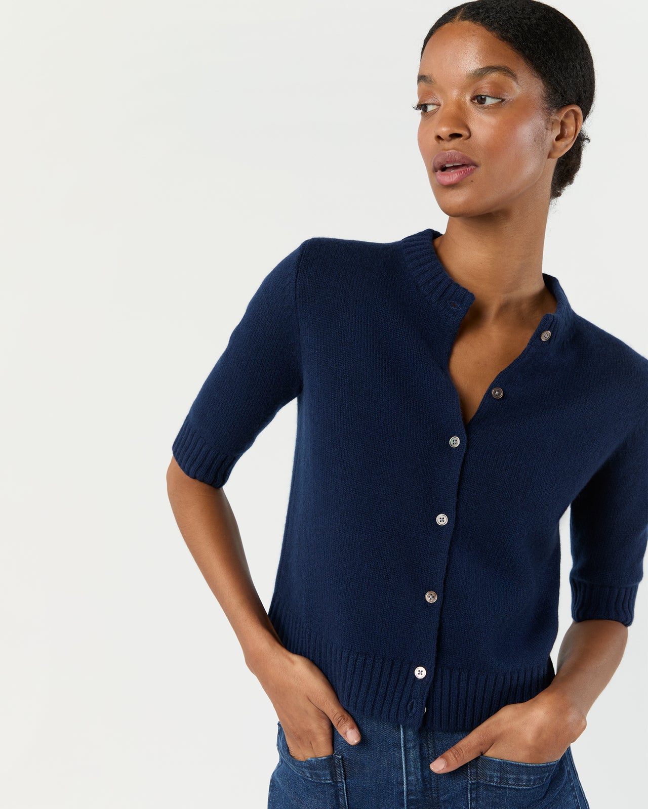 Kelly Cardigan in Navy Cashmere | Shop Ann Mashburn