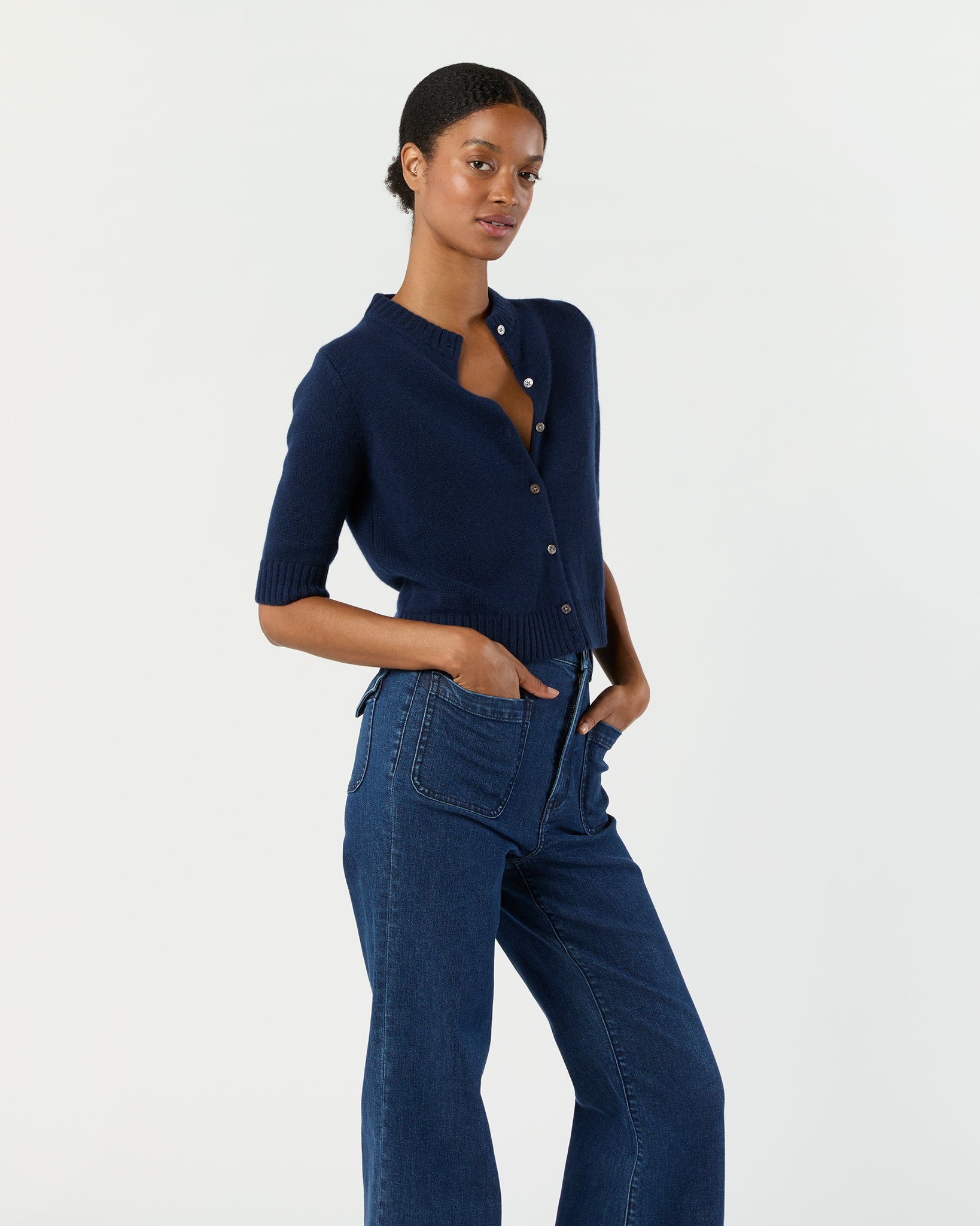 Kelly Cardigan in Navy Cashmere | Shop Ann Mashburn