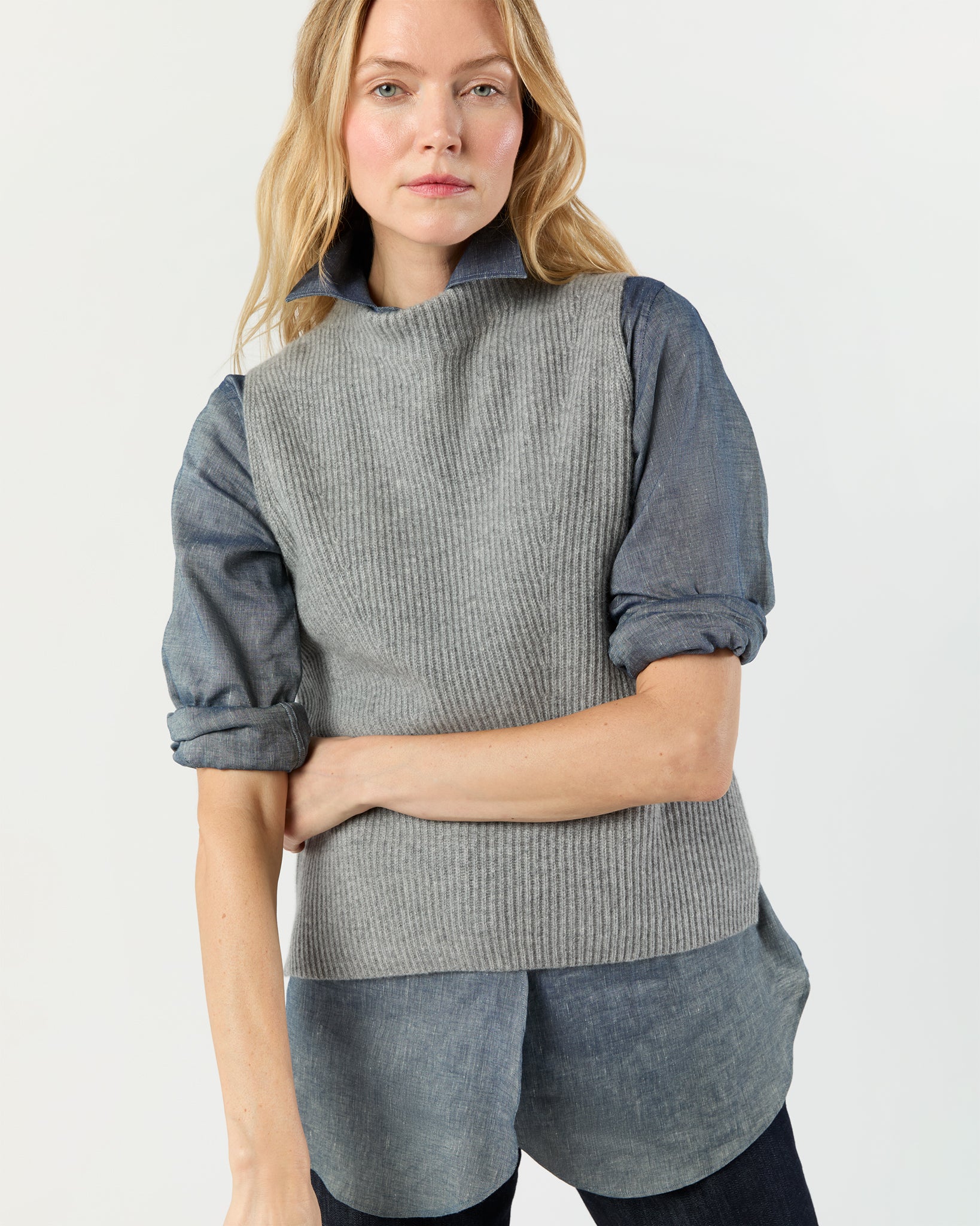 Henriette Vest in Mid Heather Grey Cashmere | Shop Ann Mashburn