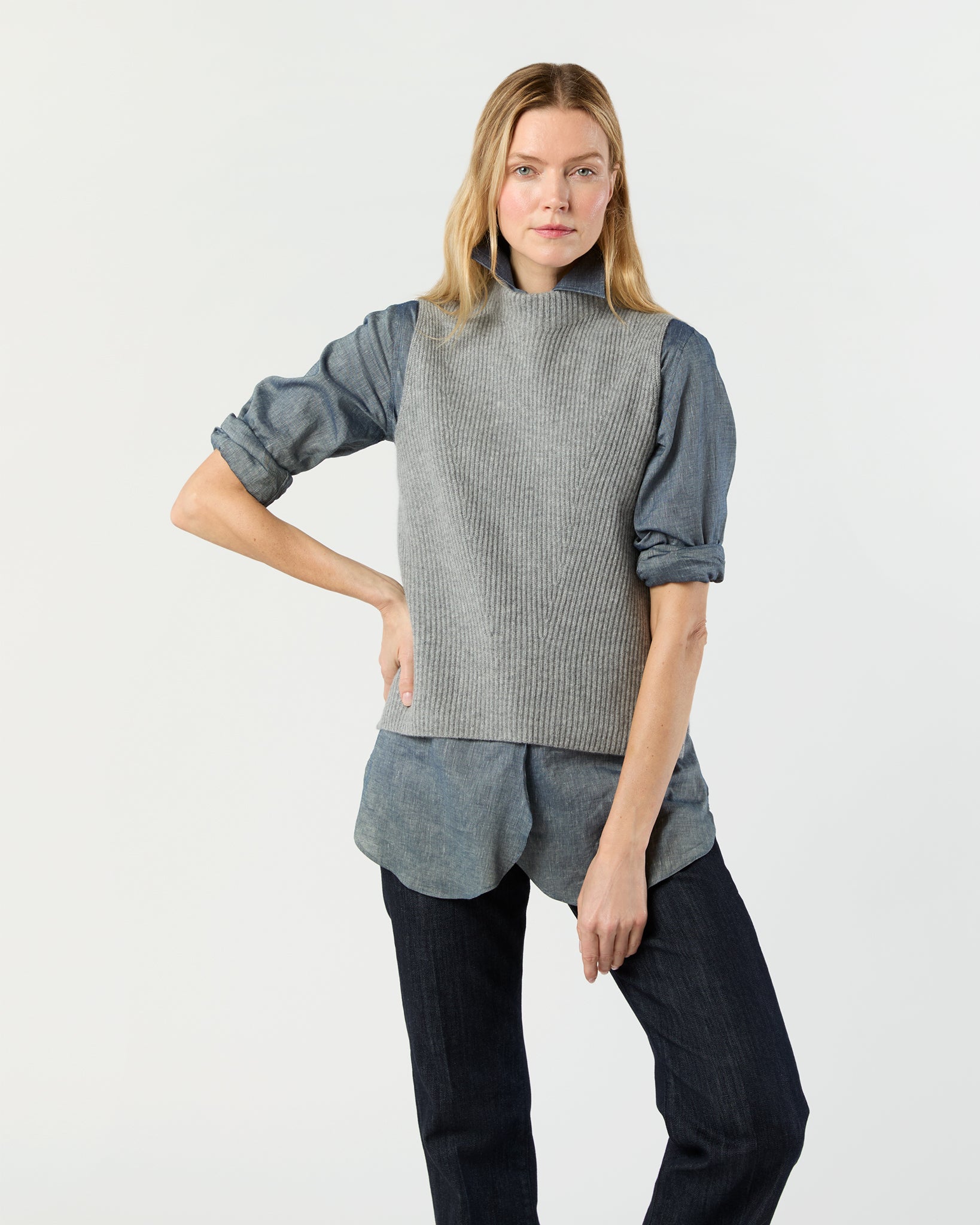 Henriette Vest in Mid Heather Grey Cashmere | Shop Ann Mashburn