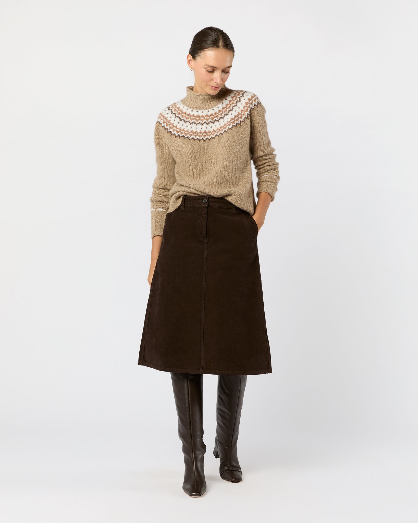 Marge Fair Isle Sweater in Camel Donegal Multi Cashmere