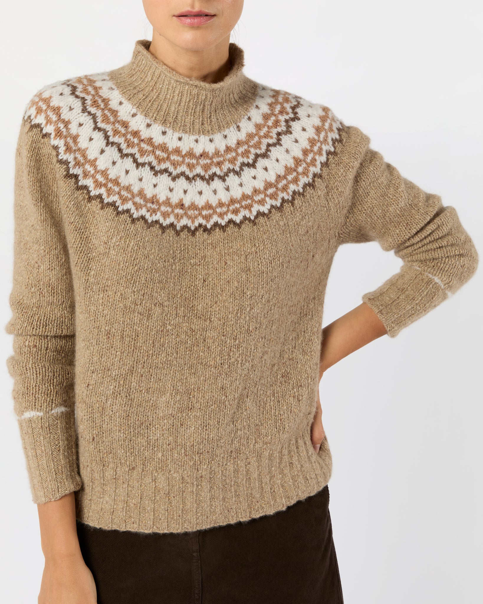 Marge Fair Isle Sweater in Camel Donegal Multi Cashmere