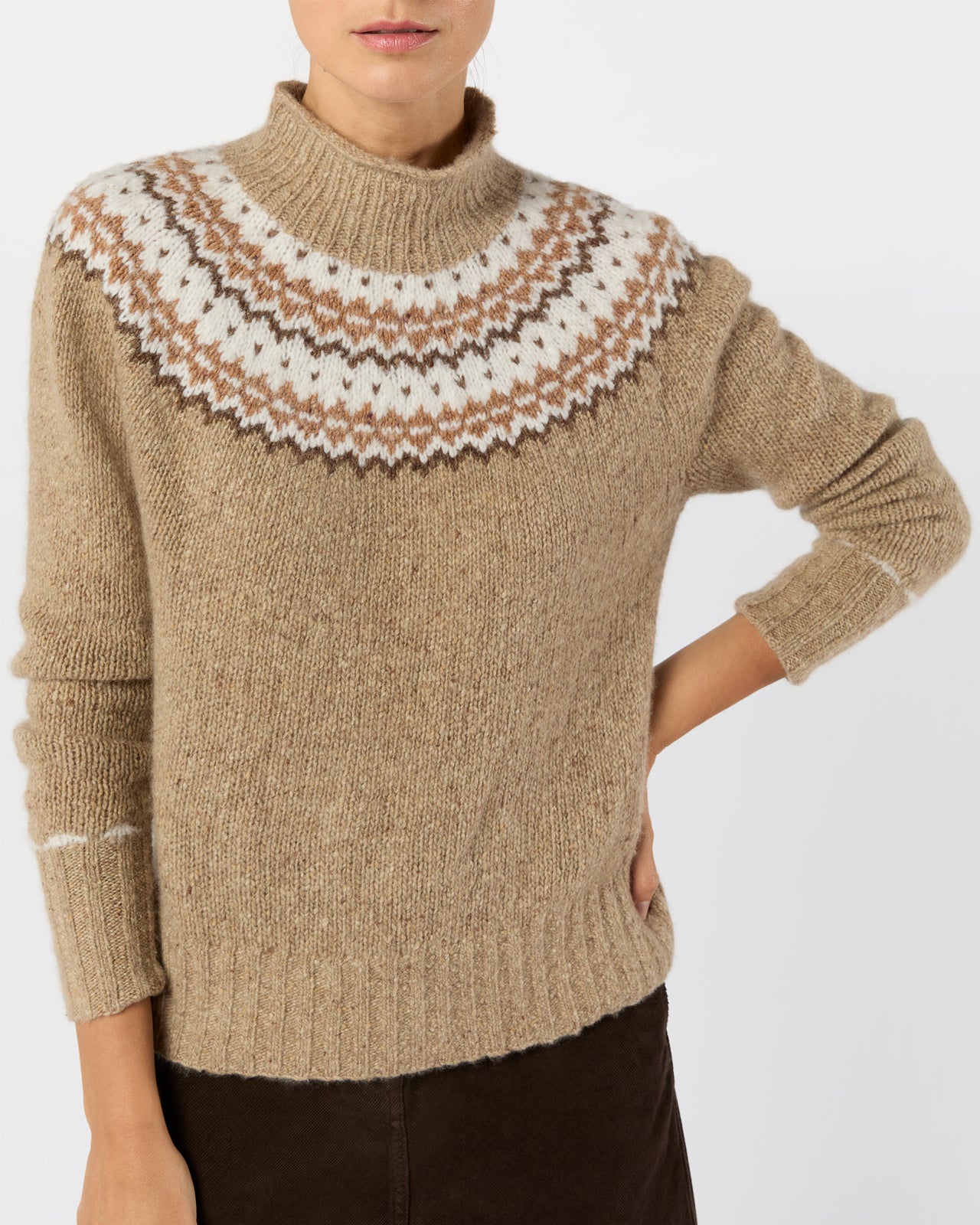 Marge Fair Isle Sweater in Camel Donegal Multi Cashmere